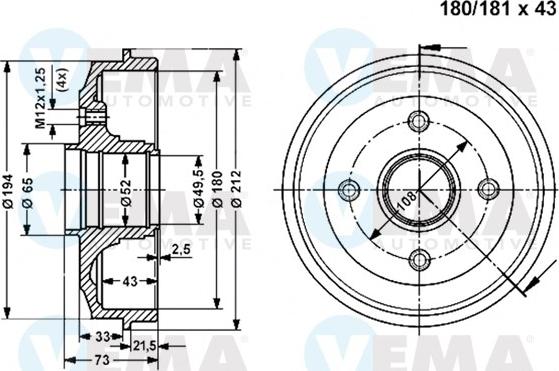 VEMA 800998 - Tamburo freno autozon.pro