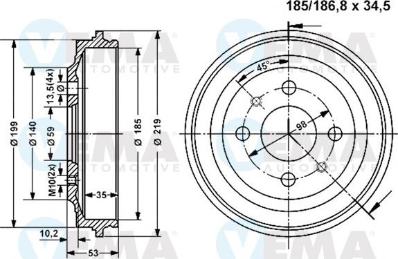 VEMA 800825 - Tamburo freno autozon.pro