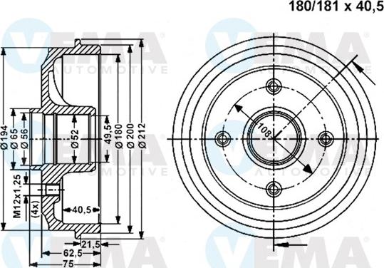 VEMA 801129 - Tamburo freno autozon.pro