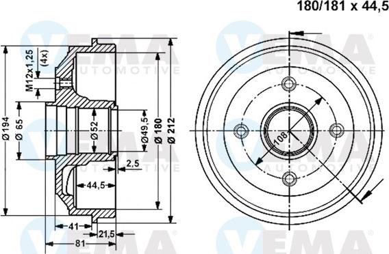 VEMA 801125 - Tamburo freno autozon.pro