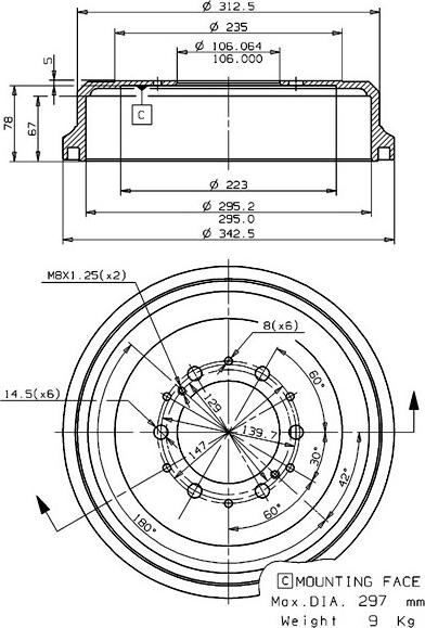 Villar 627.0095 - Tamburo freno autozon.pro