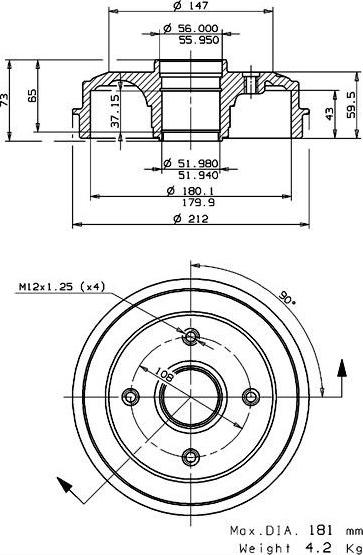 Villar 627.0041 - Tamburo freno autozon.pro