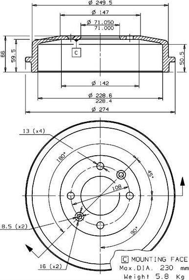 Villar 627.0042 - Tamburo freno autozon.pro