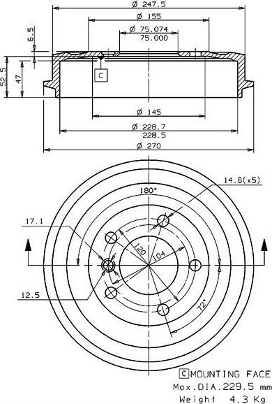 Villar 627.0055 - Tamburo freno autozon.pro