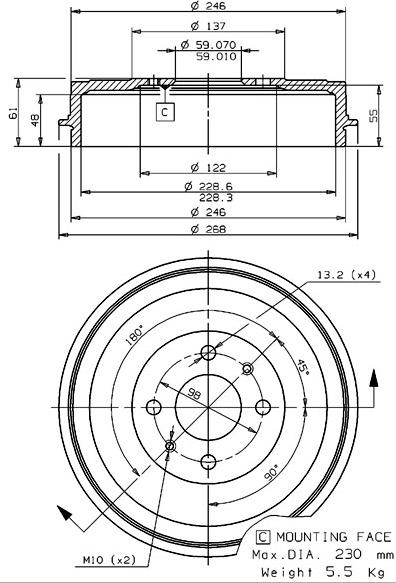 Villar 627.0058 - Tamburo freno autozon.pro