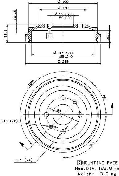 Villar 627.0019 - Tamburo freno autozon.pro