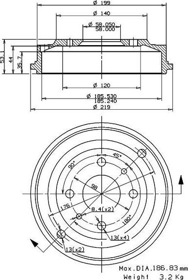 Villar 627.0013 - Tamburo freno autozon.pro