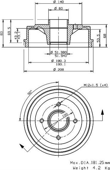 Villar 627.0035 - Tamburo freno autozon.pro