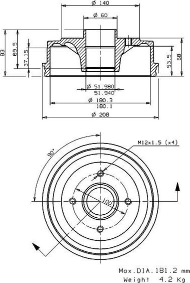 Villar 627.0033 - Tamburo freno autozon.pro