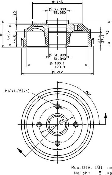 Villar 627.0079 - Tamburo freno autozon.pro