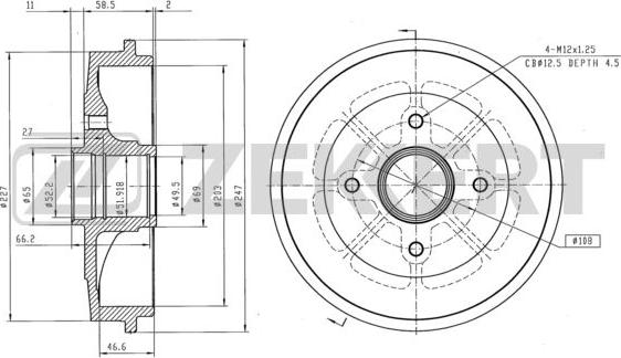 Zekkert BS-5537 - Tamburo freno autozon.pro