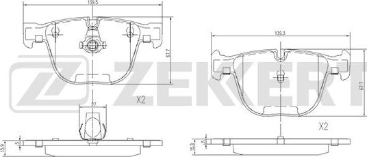 Zekkert BS-1582 - Kit pastiglie freno, Freno a disco autozon.pro