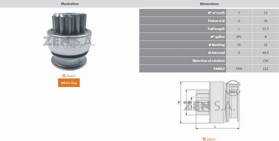 ZEN ZN1774 - Pignone, Motorino d'avviamento autozon.pro