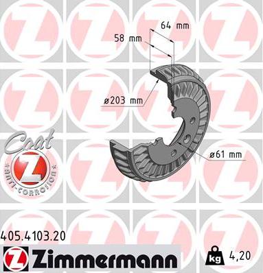 Zimmermann 405.4103.20 - Tamburo freno autozon.pro