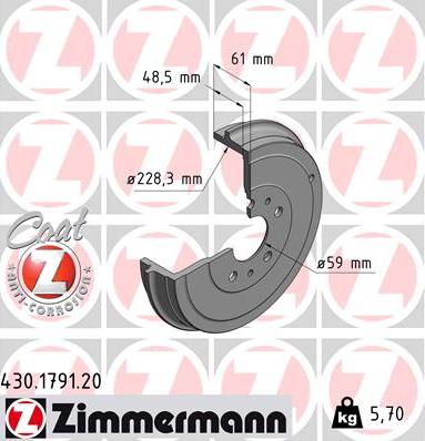 Zimmermann 430.1791.20 - Tamburo freno autozon.pro