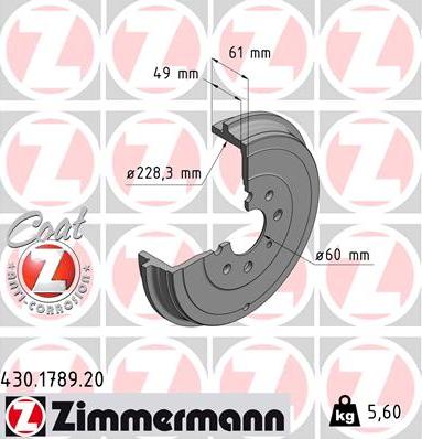 Zimmermann 430.1789.20 - Tamburo freno autozon.pro