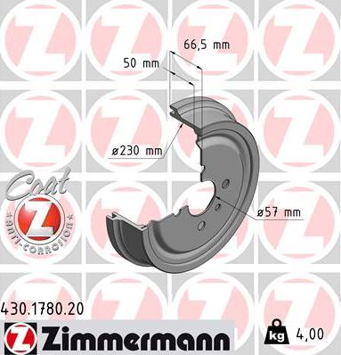 Zimmermann 430.1780.20 - Tamburo freno autozon.pro