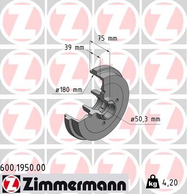 Zimmermann 600.1950.00 - Tamburo freno autozon.pro