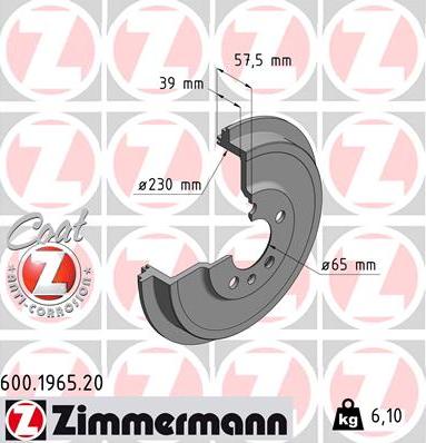 Zimmermann 600.1965.20 - Tamburo freno autozon.pro