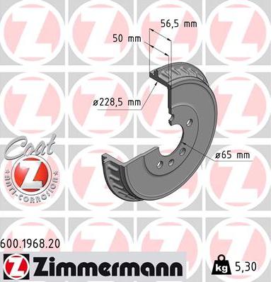 Zimmermann 600.1968.20 - Tamburo freno autozon.pro