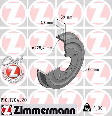 Zimmermann 150.1704.20 - Tamburo freno autozon.pro