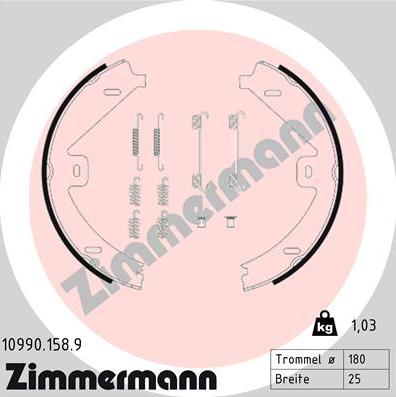 Zimmermann 10990.158.9 - Kit ganasce, Freno stazionamento autozon.pro