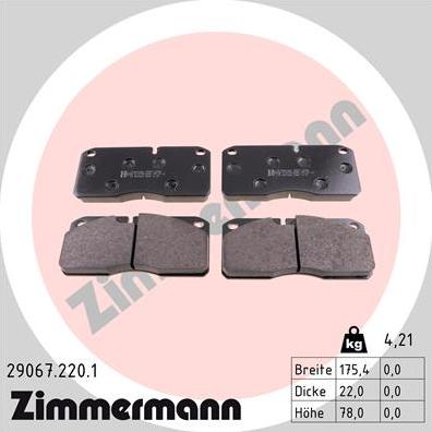 Zimmermann 29067.220.1 - Kit pastiglie freno, Freno a disco autozon.pro