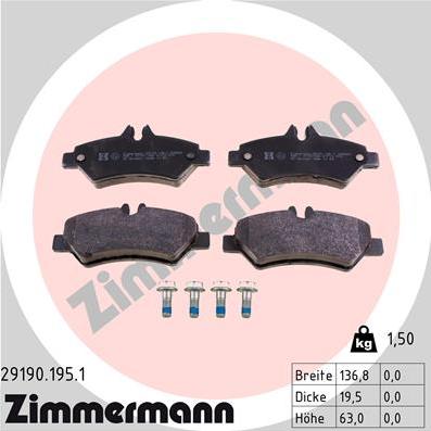 Zimmermann 29190.195.1 - Kit pastiglie freno, Freno a disco autozon.pro