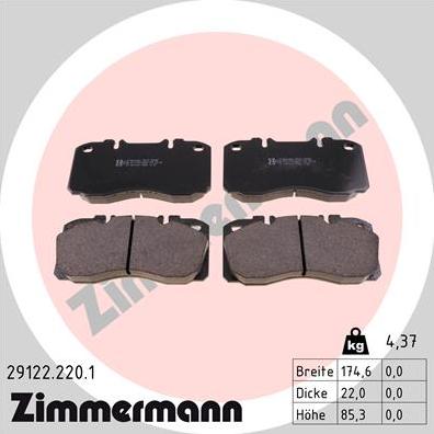 Zimmermann 29122.220.1 - Kit pastiglie freno, Freno a disco autozon.pro