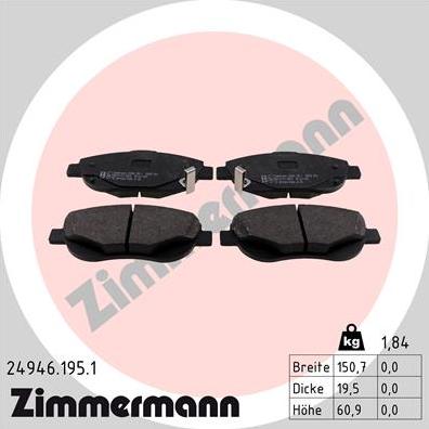 Zimmermann 24946.195.1 - Kit pastiglie freno, Freno a disco autozon.pro