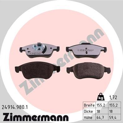 Zimmermann 24914.980.1 - Kit pastiglie freno, Freno a disco autozon.pro