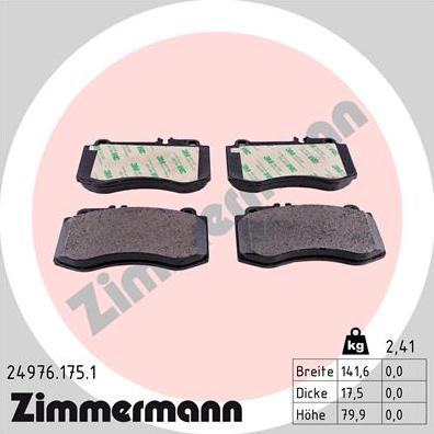 Zimmermann 24976.175.1 - Kit pastiglie freno, Freno a disco autozon.pro