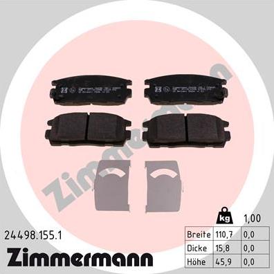 Zimmermann 24498.155.1 - Kit pastiglie freno, Freno a disco autozon.pro