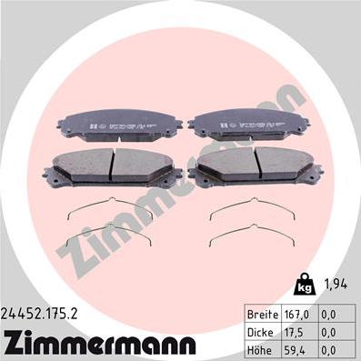 Zimmermann 24452.175.2 - Kit pastiglie freno, Freno a disco autozon.pro