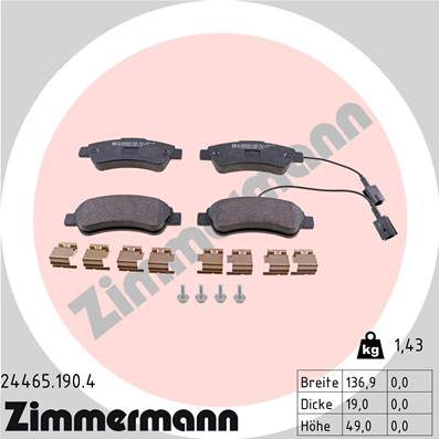 Zimmermann 24465.190.4 - Kit pastiglie freno, Freno a disco autozon.pro