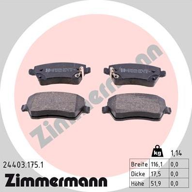 Zimmermann 24403.175.1 - Kit pastiglie freno, Freno a disco autozon.pro