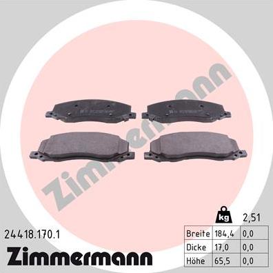 Zimmermann 24418.170.1 - Kit pastiglie freno, Freno a disco autozon.pro