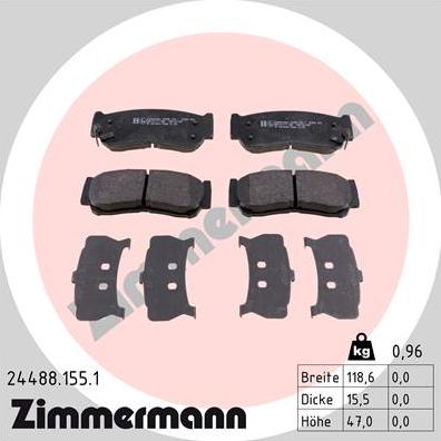 Zimmermann 24488.155.1 - Kit pastiglie freno, Freno a disco autozon.pro