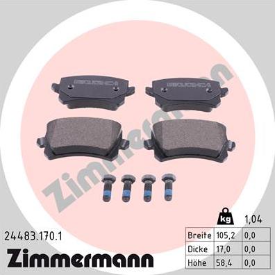 Zimmermann 24483.170.1 - Kit pastiglie freno, Freno a disco autozon.pro