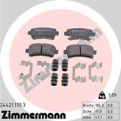 Zimmermann 24421.170.3 - Kit pastiglie freno, Freno a disco autozon.pro