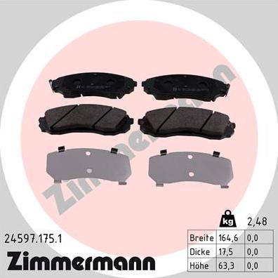 Zimmermann 24597.175.1 - Kit pastiglie freno, Freno a disco autozon.pro