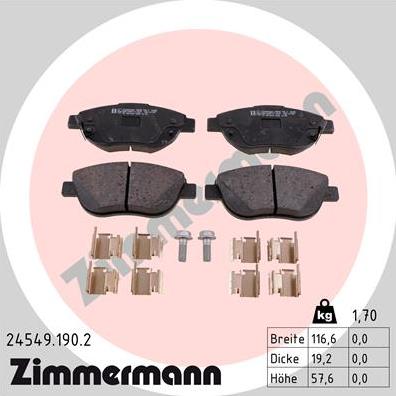 Zimmermann 24549.190.2 - Kit pastiglie freno, Freno a disco autozon.pro