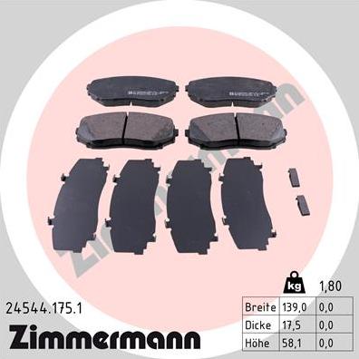 Zimmermann 24544.175.1 - Kit pastiglie freno, Freno a disco autozon.pro