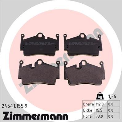 Zimmermann 24541.155.9 - Kit pastiglie freno, Freno a disco autozon.pro