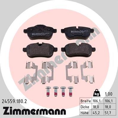 Zimmermann 24559.180.2 - Kit pastiglie freno, Freno a disco autozon.pro