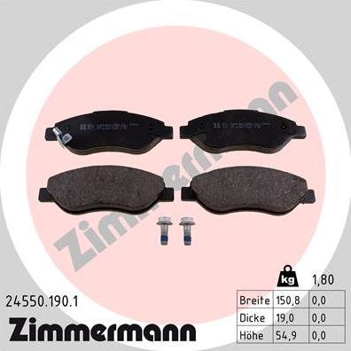 Zimmermann 24550.190.1 - Kit pastiglie freno, Freno a disco autozon.pro