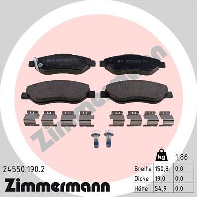 Zimmermann 24550.190.2 - Kit pastiglie freno, Freno a disco autozon.pro