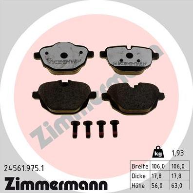 Zimmermann 24561.975.1 - Kit pastiglie freno, Freno a disco autozon.pro