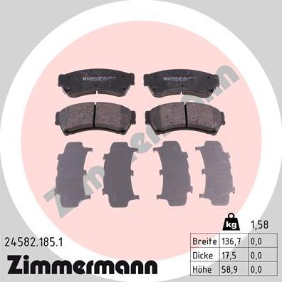 Zimmermann 24582.185.1 - Kit pastiglie freno, Freno a disco autozon.pro