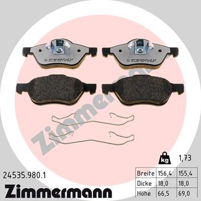 Zimmermann 24535.980.1 - Kit pastiglie freno, Freno a disco autozon.pro